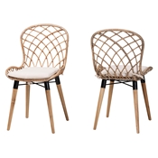 Baxton Studio Sabelle Modern Bohemian Natural Brown Finished Teak Wood and Greywashed Rattan 2-Piece Dining Chair Set